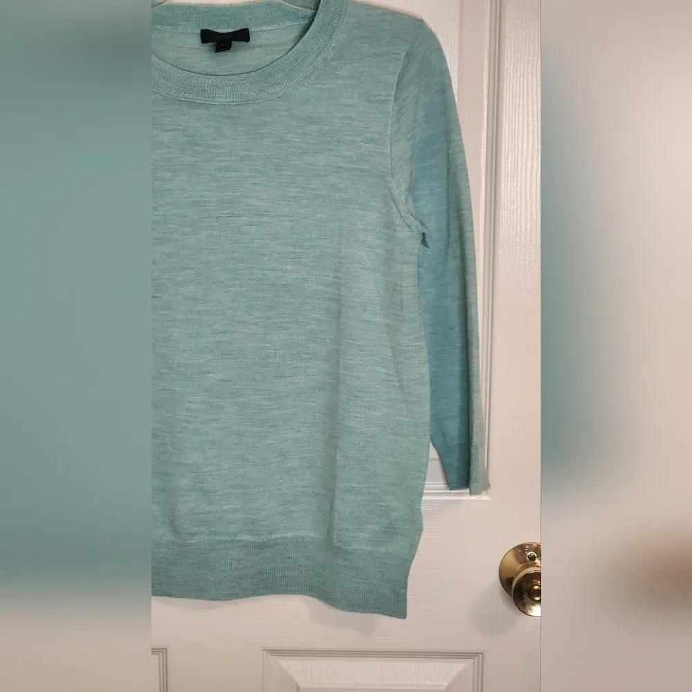 J.Crew M Sky Blue 100% MERINO WOOL 3/4 Slvs Knit Crewneck Women’s Sweater